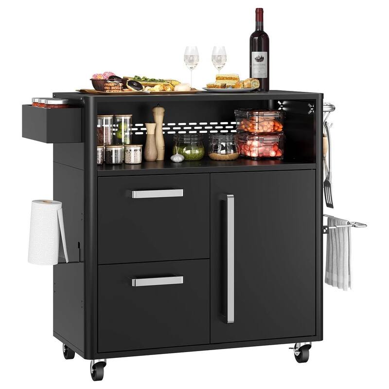 3-Tier Lockable Wheels Grill Cart, Kitchen Cart for Patio, Deck, Backyard, and Camping - Black