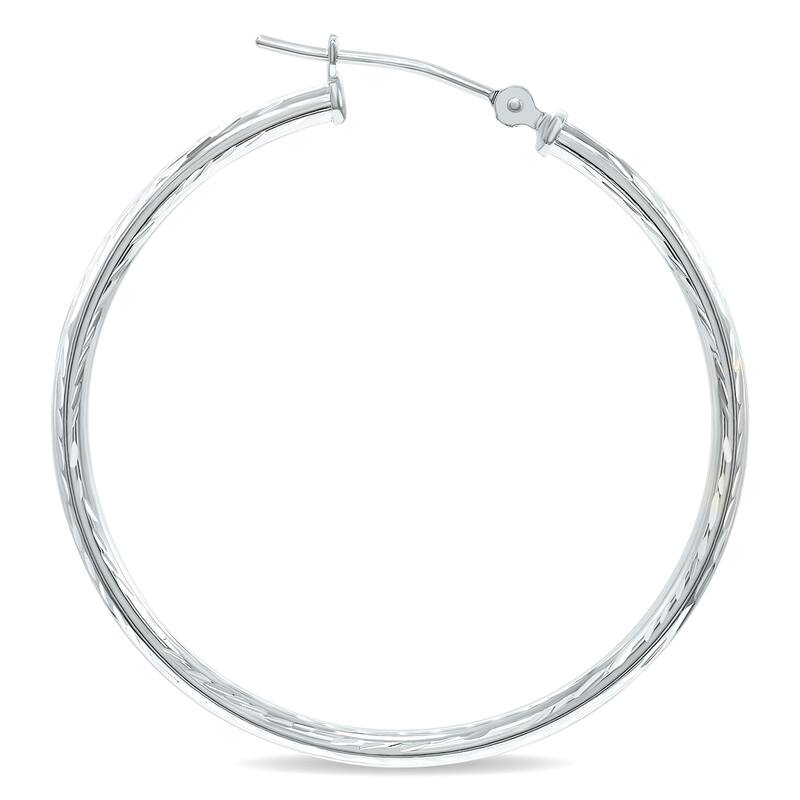 Marquee Jewels 14K White Gold Shiny Diamond Cut Engraved Hoop Earrings (35mm)