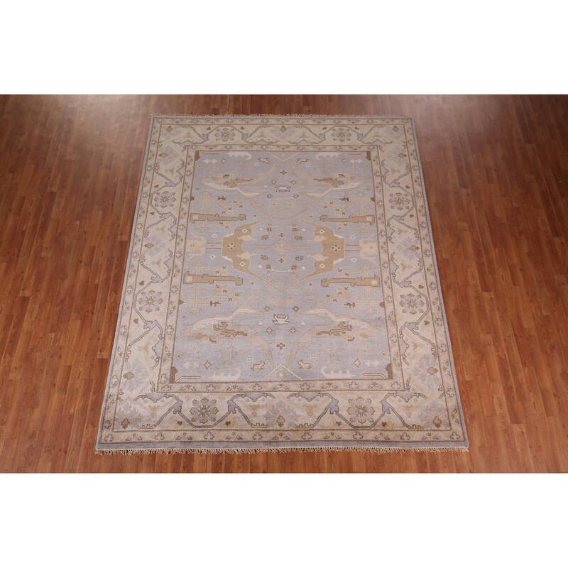 Gray Oushak Indian Area Rug Handmade Transitional Wool Carpet - 8'1"x 9'10"