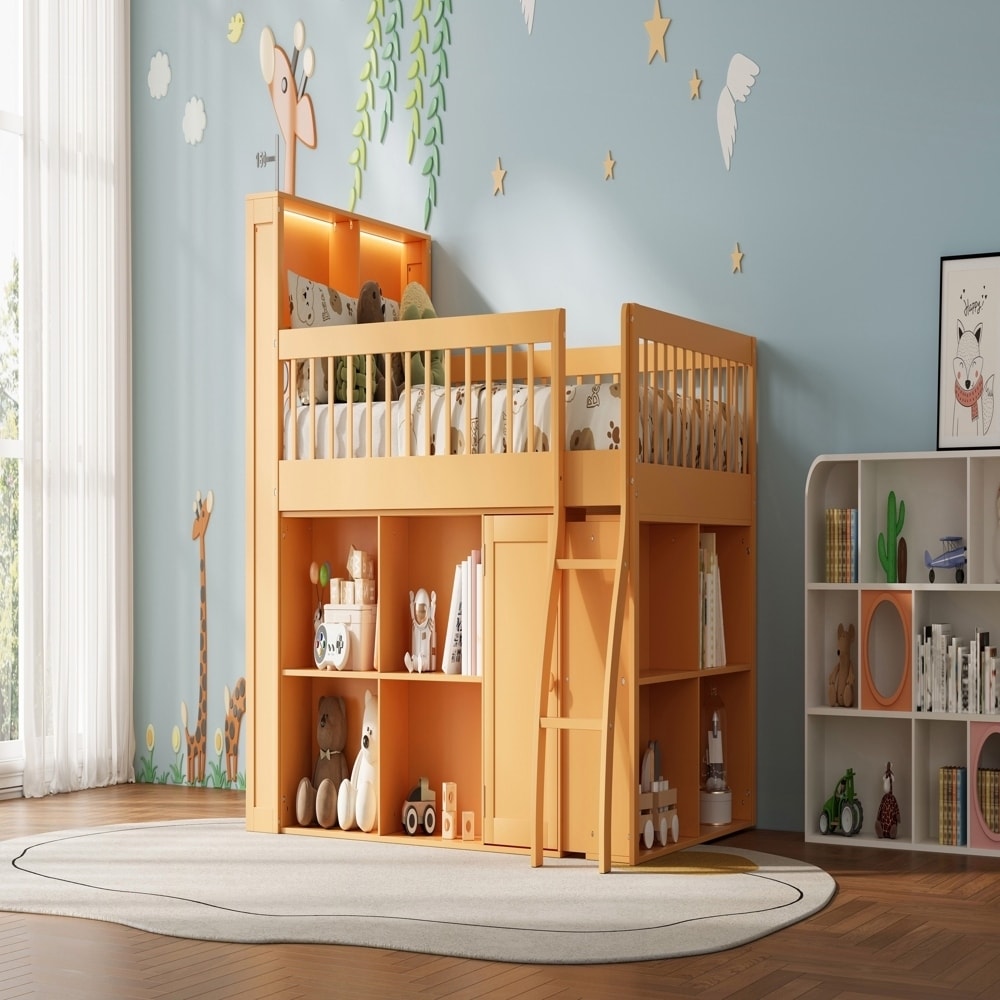 Loft Bed with Storage and LED Light