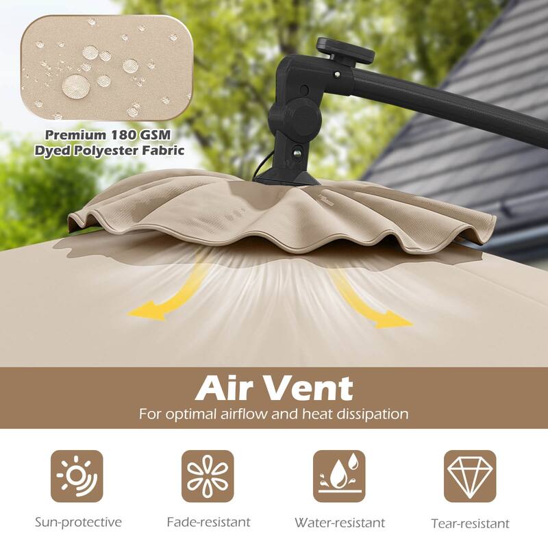 Costway 10 FT Solar Offset Hanging Umbrella Patio Cantilever Umbrella