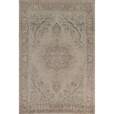 Distressed Tabriz Persian Vintage Rug Handmade Floral Wool Carpet - 6'3"x 9'9"