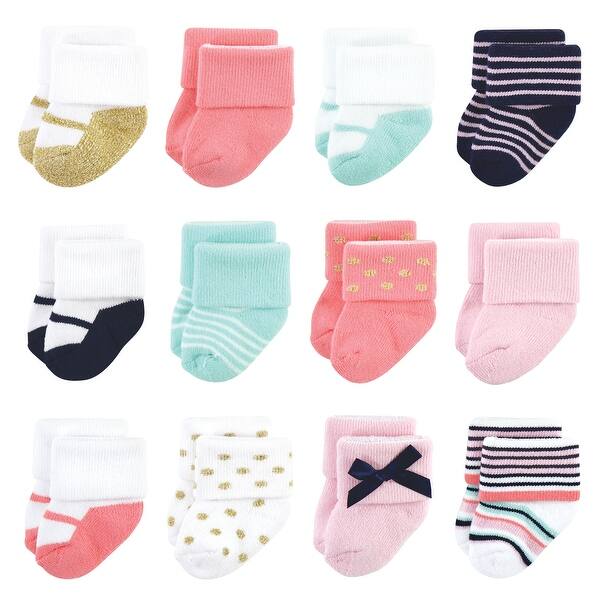 slide 1 of 1, Little Treasure Infant Girl Newborn Socks, Coral Sparkle 0-6 Months - Coral Sparkle 12-Pack