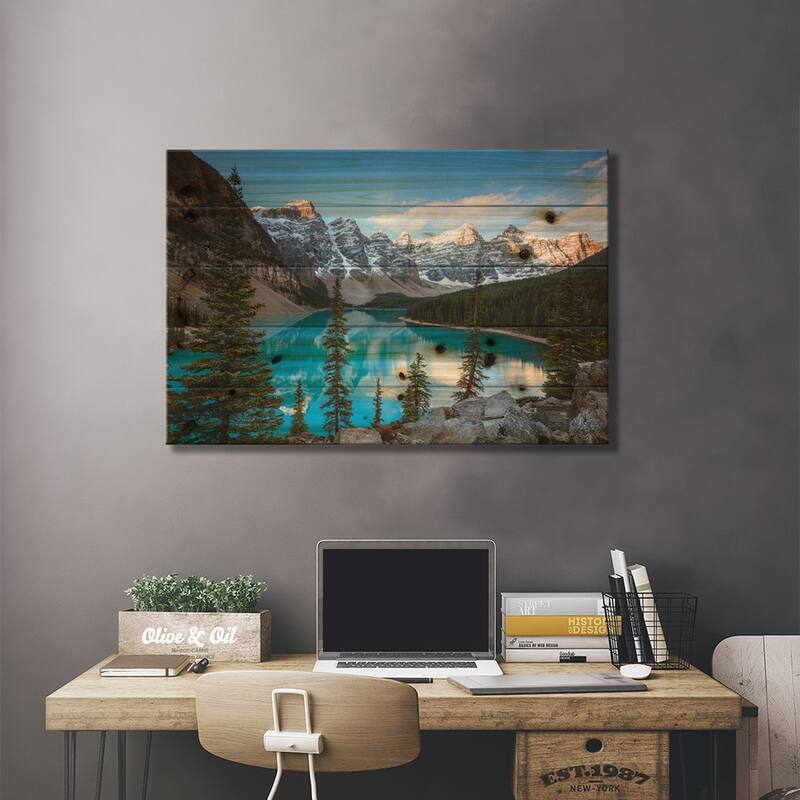 Iconic Moraine Lake Print On Wood by Matteo Colombo - Multi-Color