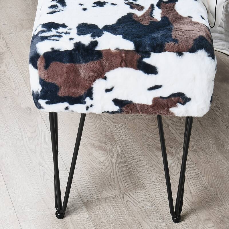 Home Soft Things Animal Pattern Ottoman Bench with Black Metal Legs