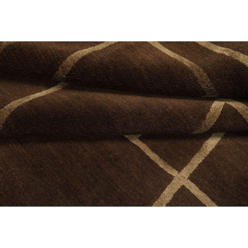 5x6'7'' Tibetano Hand Knotted Wool & Silk Art Deco Brown Rug - 5' x 6' 9''