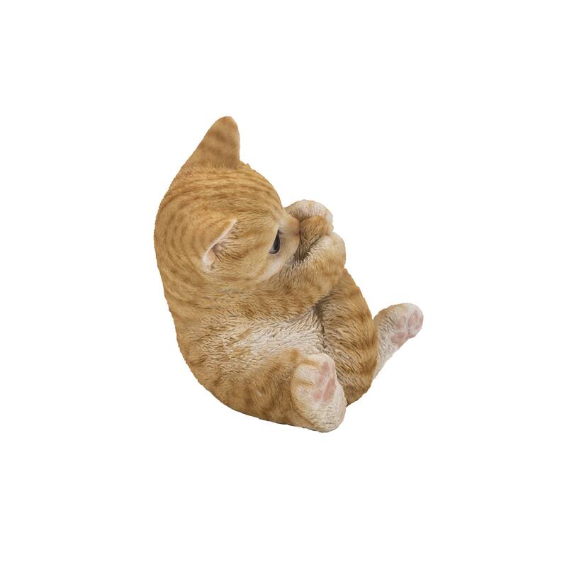 7" Tabby Kitten Playing with Tail Outdoor Garden Statue