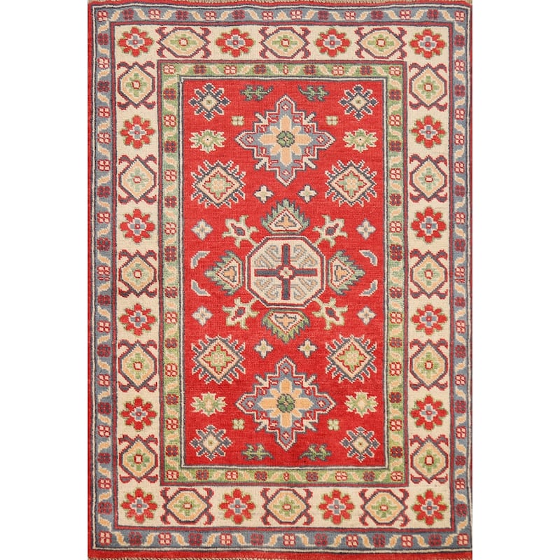 Red Kazak Foyer Rug Hand-Knotted Traditional Wool Carpet - 2'8"x 3'11"
