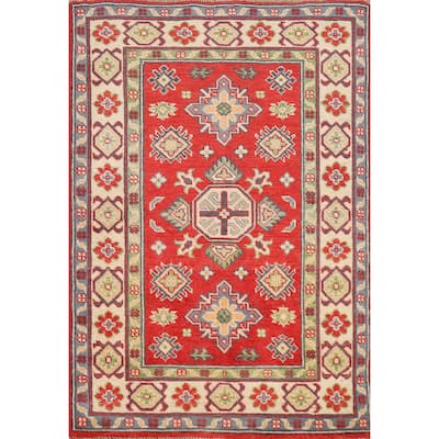 Red Kazak Foyer Rug Hand-Knotted Traditional Wool Carpet - 2'8"x 3'11"