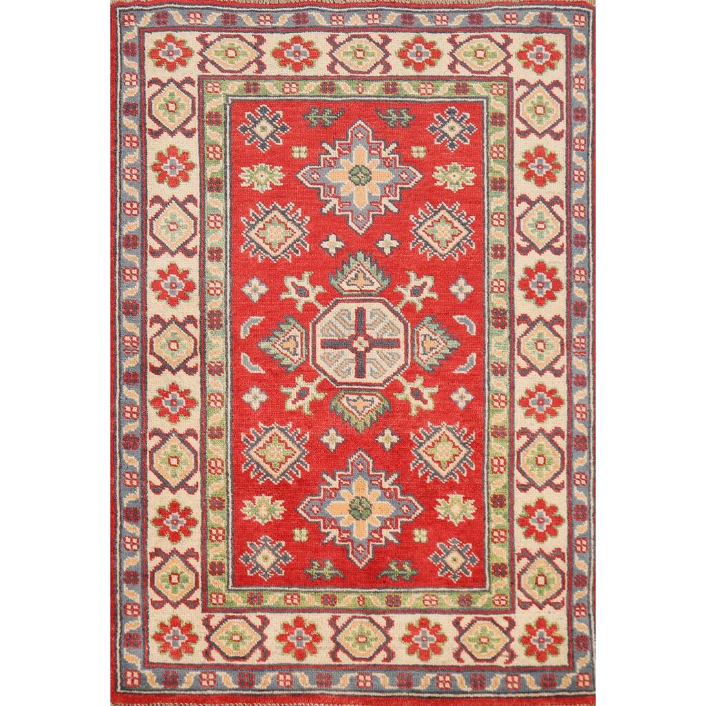 Red Kazak Foyer Rug Hand-Knotted Traditional Wool Carpet - 2'8"x 3'11"