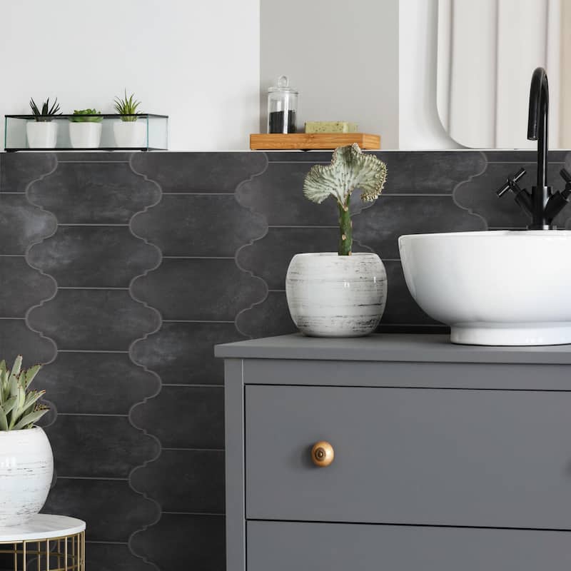 Merola Tile Alhama Provenzal Black 6-1/4" x 12-3/4" Porcelain Floor and Wall Tile
