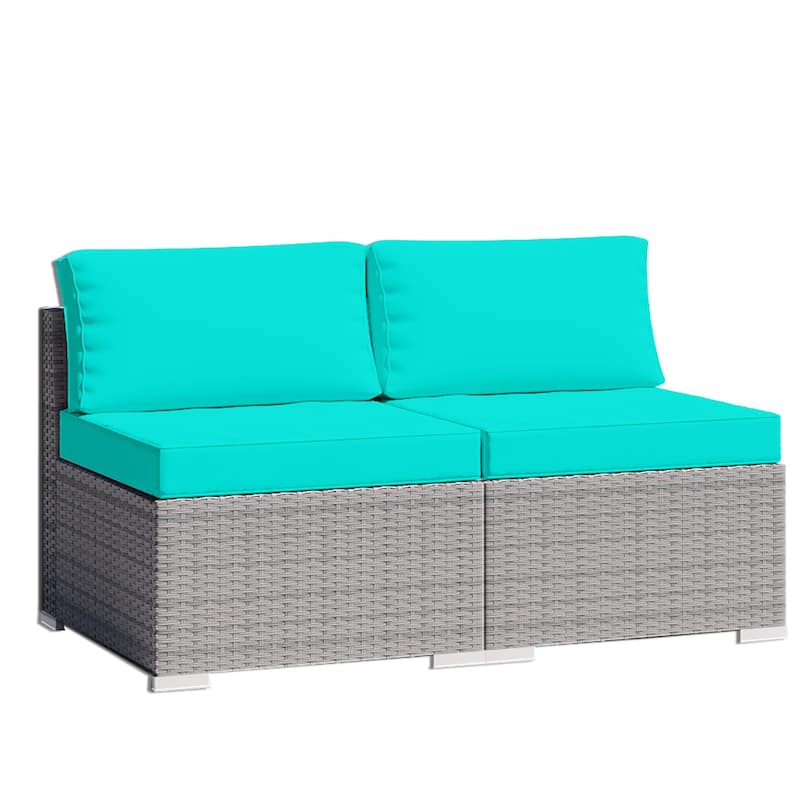 2-Piece Wicker Outdoor Patio Rattan Furniture Sectional Conversation Set with Cushion