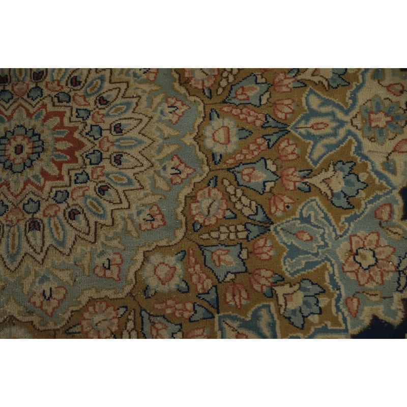 Hand Knotted Oriental 100% Wool Carpet Traditional Floral Navy Blue & Blues Kerman Area Rug - 13' 4'' X 10' 0''