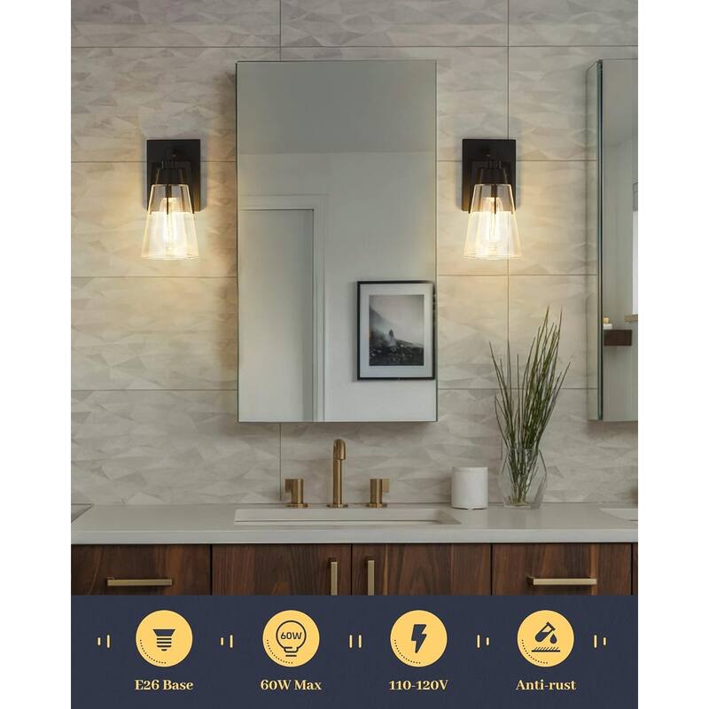 1-light vanity light black bathroom light glass, metal wall light