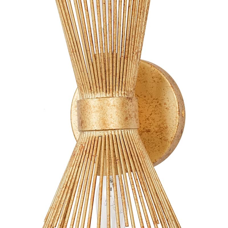 Glam 2-Light Up Down Distressed Gold Starburst Vanity Wall Sconce