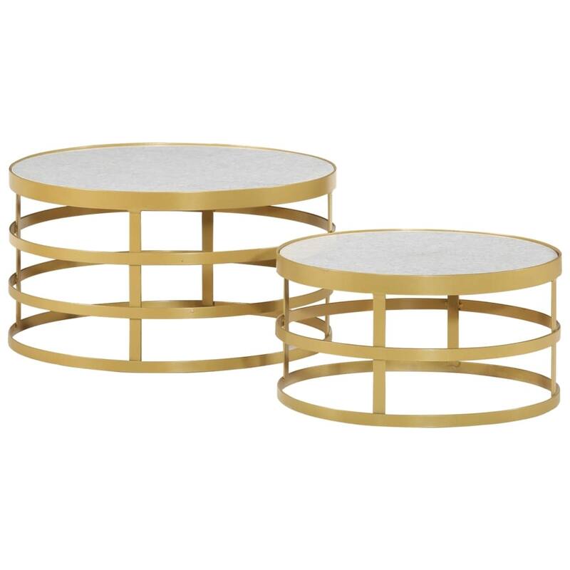 vidaXL 2 Piece Coffee Table Set Marble Brass and White - 21.7" x 11.8"