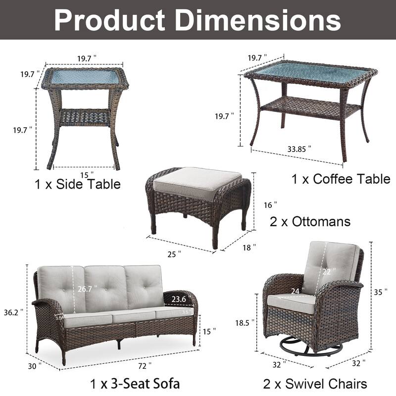 Pocassy Patio Outdoor Sofa Swivel Chairs with Ottman Table Set