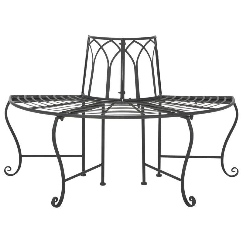 Iron Outdoor Half-Circle Patio Garden Tree Bench - 23.5'' D x 50” W x 30.75” H