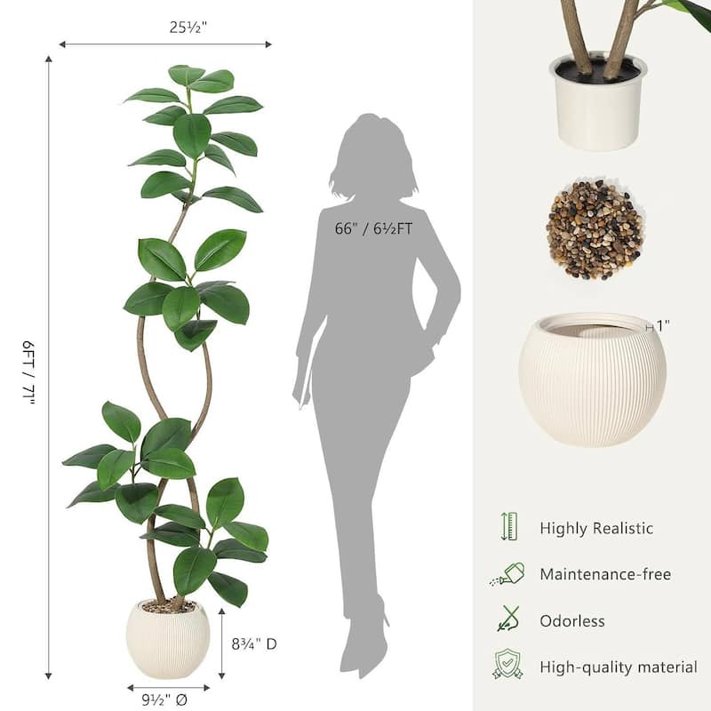 Artificial Plant Faux Fiddle Leaf Fig Tree with Off White Sphere Resin Planter