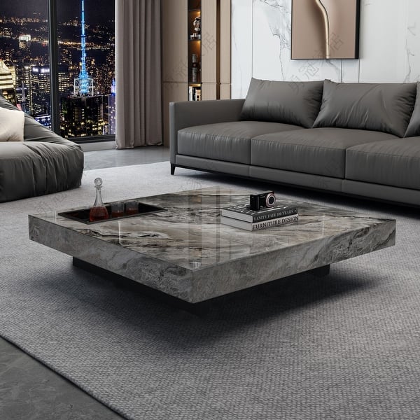 JASIWAY Light Luxury Sintered Stone Square Coffee Table Bed Bath