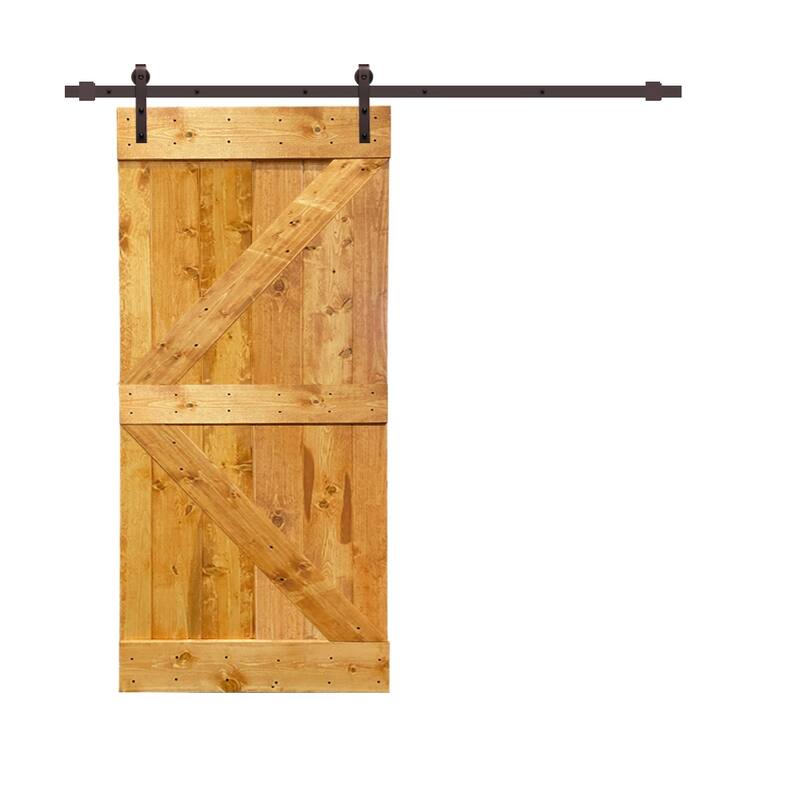 CALHOME K Series Stained Wood Sliding Barn Door with Hardware Kit