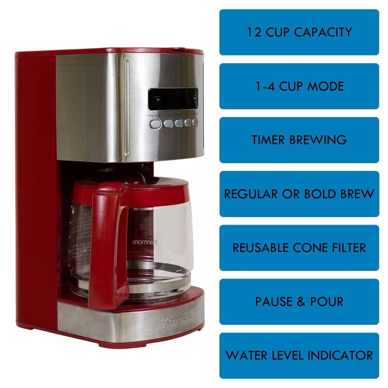 Kenmore Aroma Control Programmable 12-cup Coffee Maker, Red/Stainless