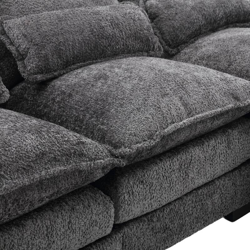 Gray Chenille U-Shape Reversible Sectional Sofa with Ottomans & Pillows