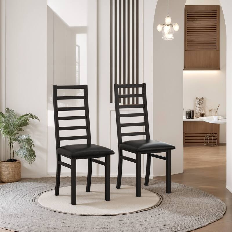 Anmytek Set of 2 Black Modern Dining Chairs Faux Leather Padded Seats Easy Clean - Black