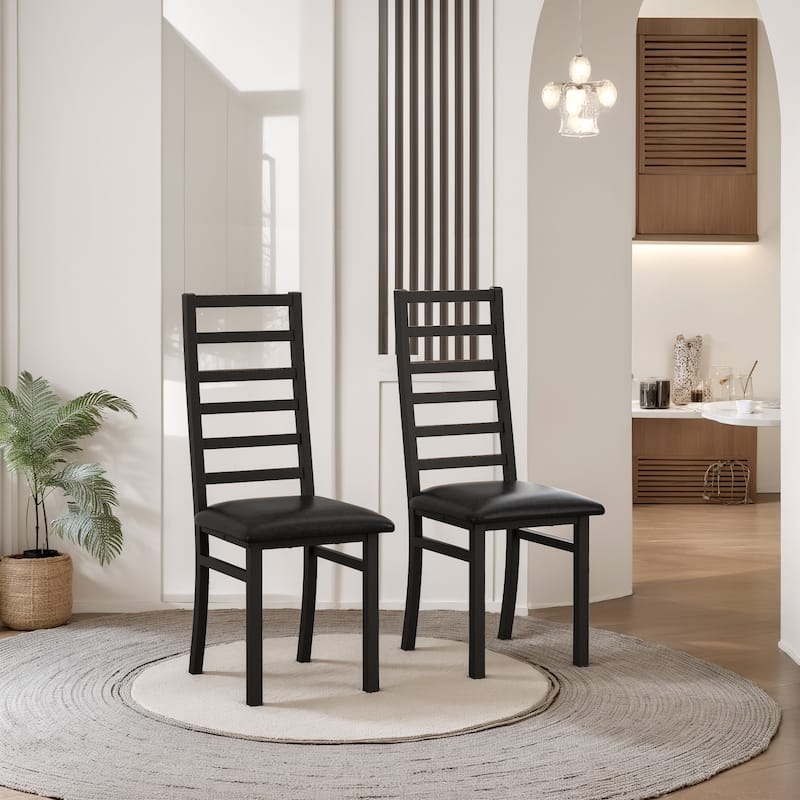 High Back Metal Dining Chairs Set of 2 with PU Upholstered Seats - Black - Set of 2