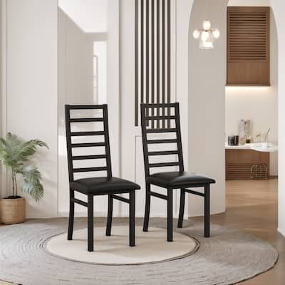 Metal Dining Chairs Set of 2 w/ Steel Legs & PU Leather Seats High Back Armless Dining Chairs for Kitchen Living Room - Black