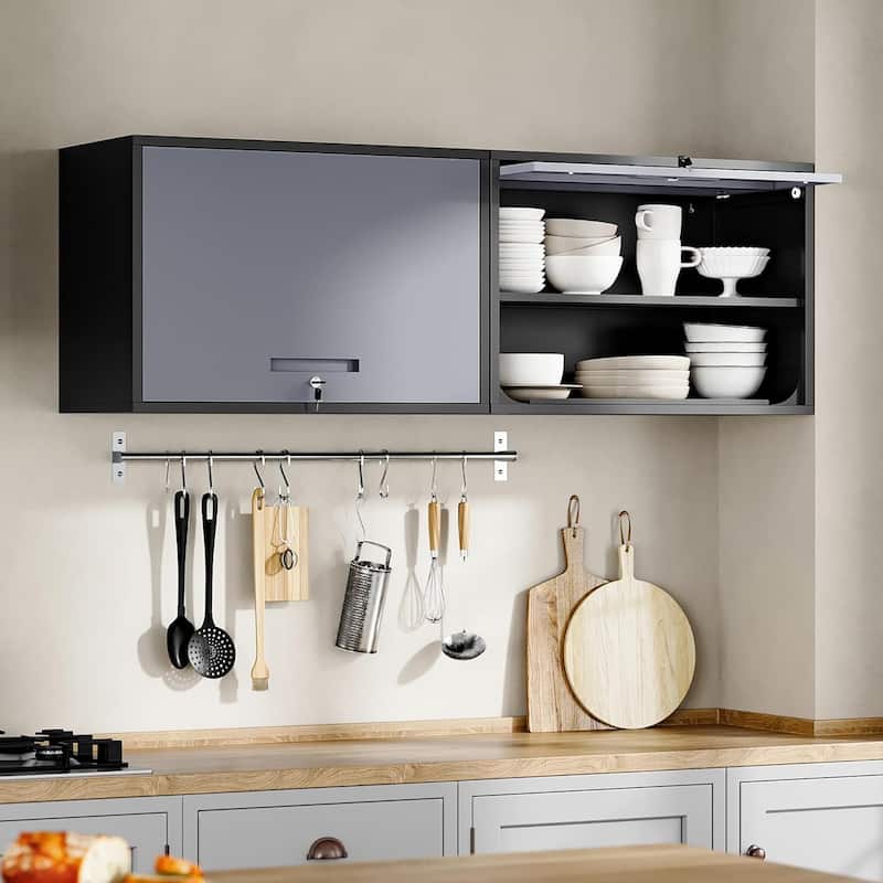 Metal Garage Wall Cabinet with Doors and Shelves, Tool Storage Cabinet for Garage, Kitchen