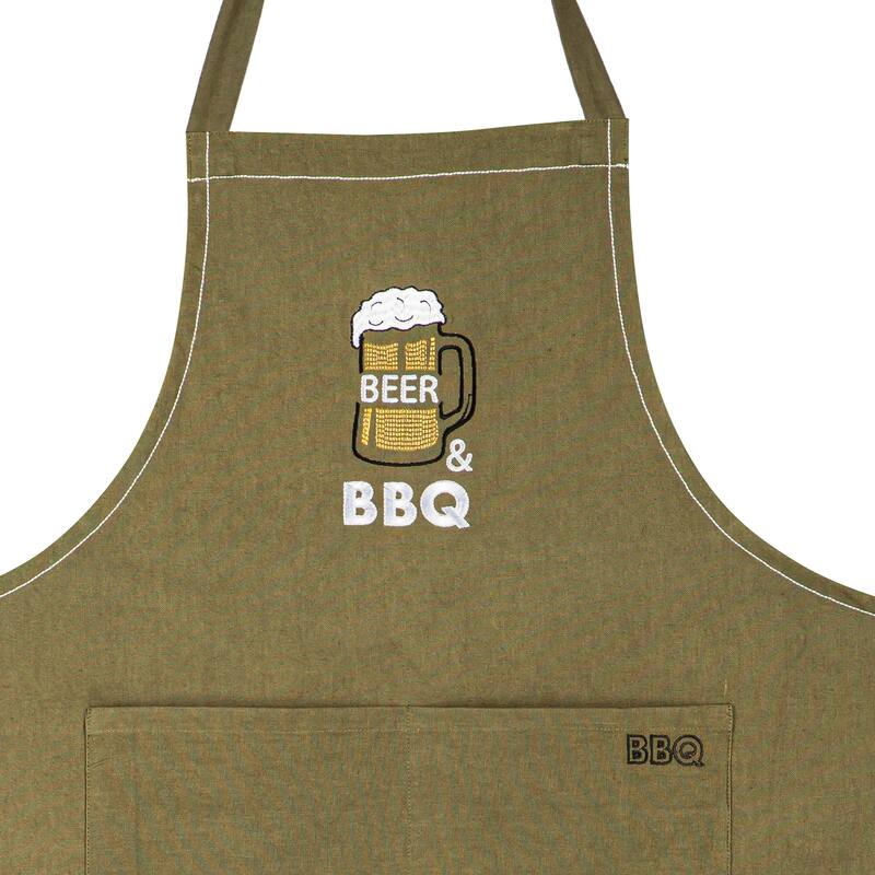 Father's Day Grilling Apron and Oven Mitt Gift Set, Beer and BBQ