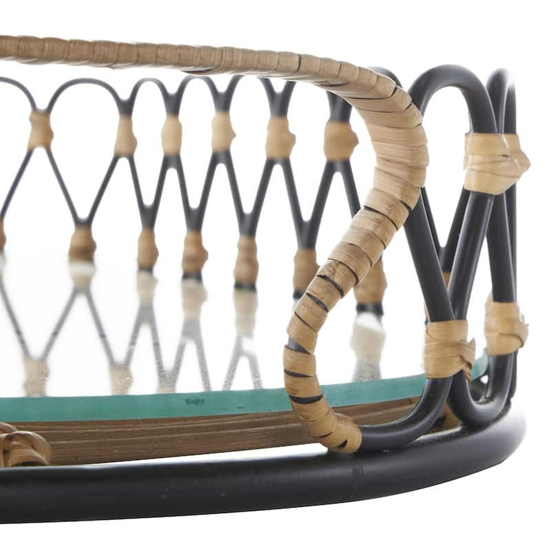 Metal Circular Woven Living Room Decor Tray with Glass Base - Black - Roche River Decor