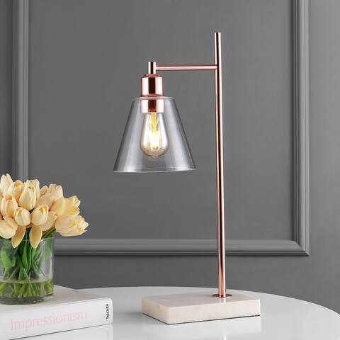 Lorena 22.25" Modern Glam Metal/Marble LED Table Lamp, Copper by JONATHAN Y