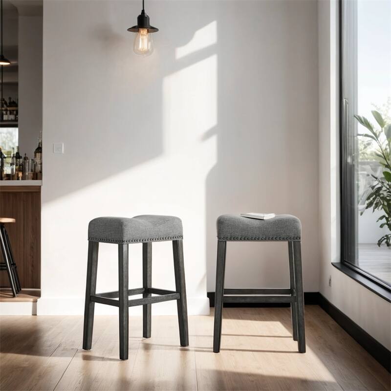 Upholstered Backless Saddle Seat Bar Stools 29" Height,Set of 2