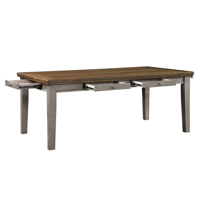 Trea 78 Inch Dining Table, 6 Drawers, Plank Top, 6 Seater, Gray, Brown