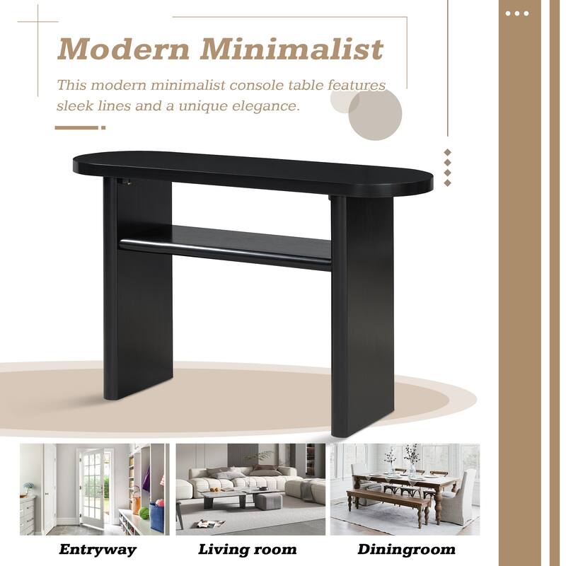 47.8" Elegant Minimalist Console Table with Rounded Edges, Wooden Oval Living Room Sofa Table with Open Storage Shelf