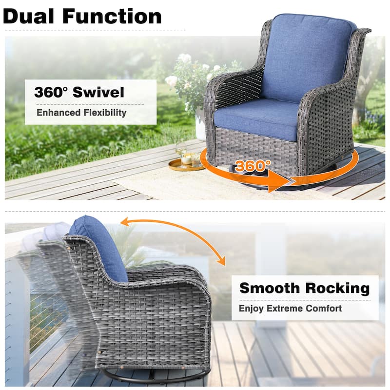 OVIOS 3-piece Patio Wicker Swivel Chair Set