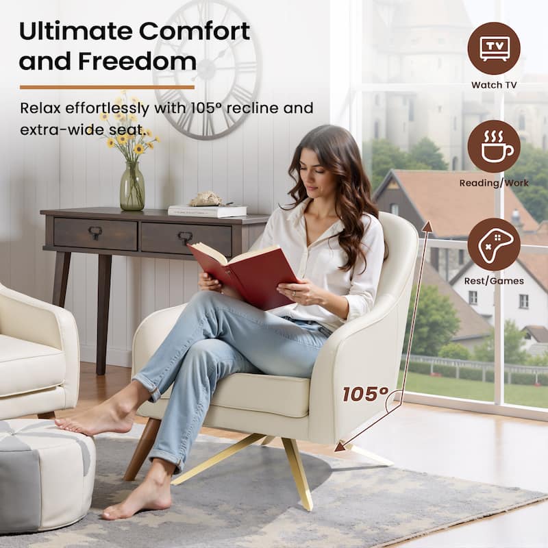 Modern Upholstered 360-degree Swivel Accent Chair Faux Leather Sofa Chair