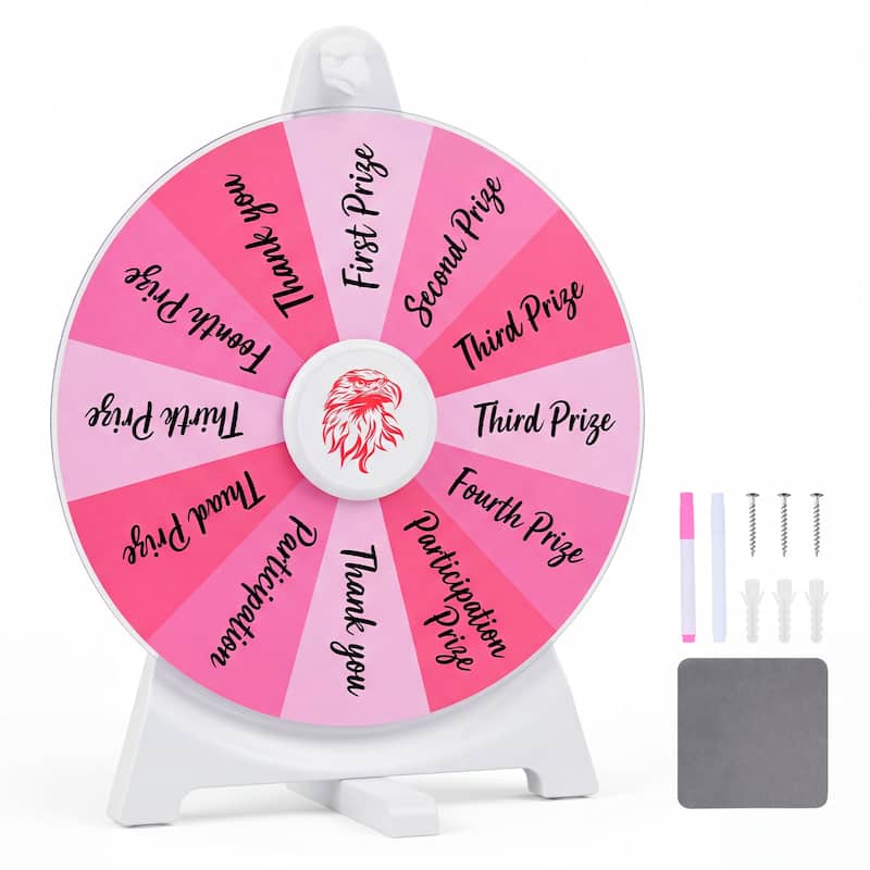 Gymax Spinning Prize Wheel 14 Slots Spin Wheel w/Blackboard Marker - Pink