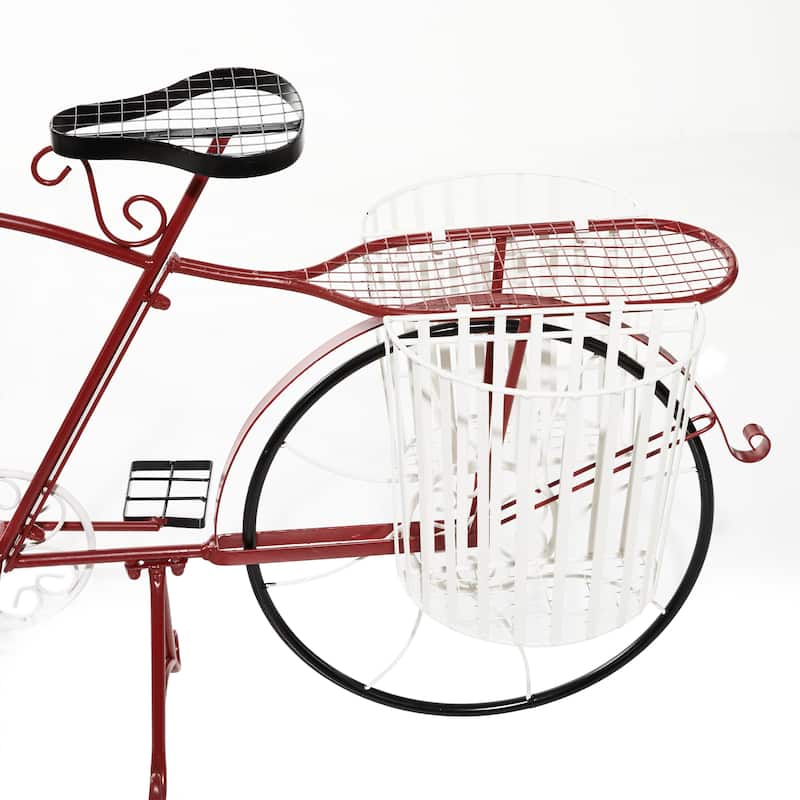 Metal Bike Indoor Outdoor Plantstand with Basket and Saddle Bag Planters - Red - Roche River Decor