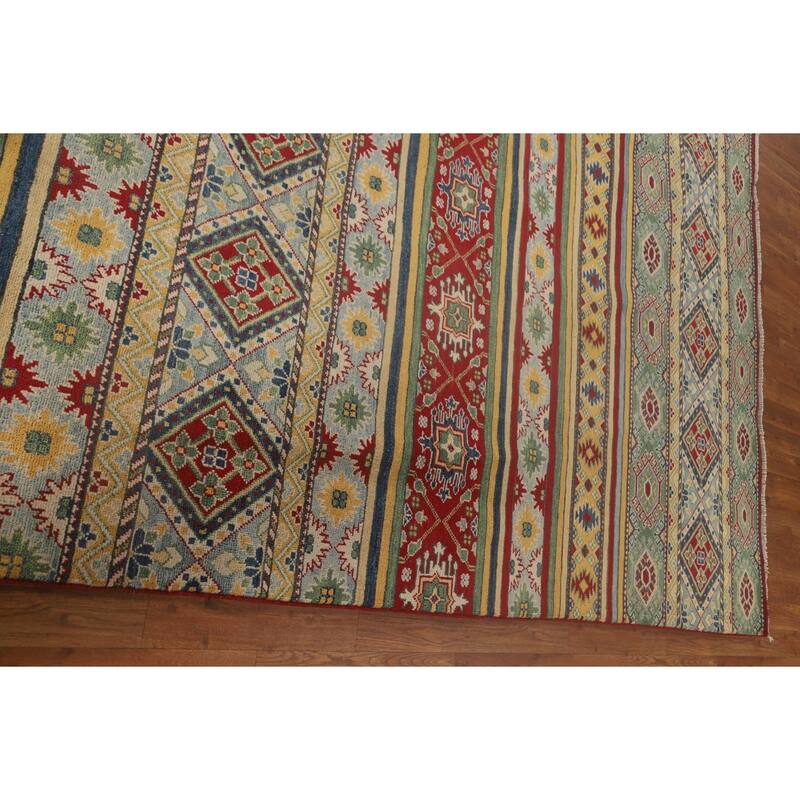 Striped Kazak Area Rug Handmade Wool Carpet - 9'9"x 12'3"