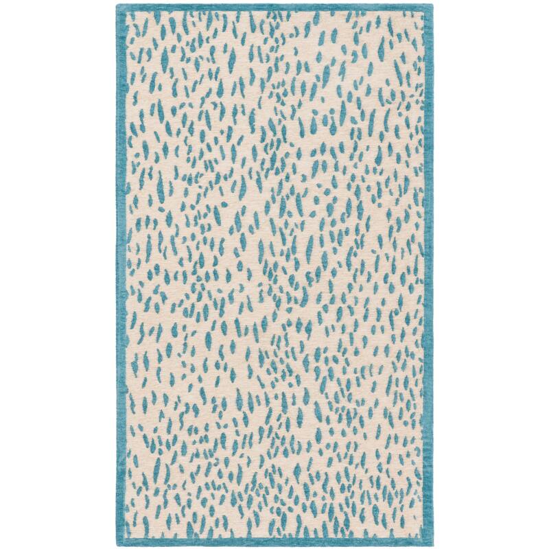 SAFAVIEH Handmade Marbella Goril Modern Polyester Rug - 2'3" x 4' - Beige/Blue