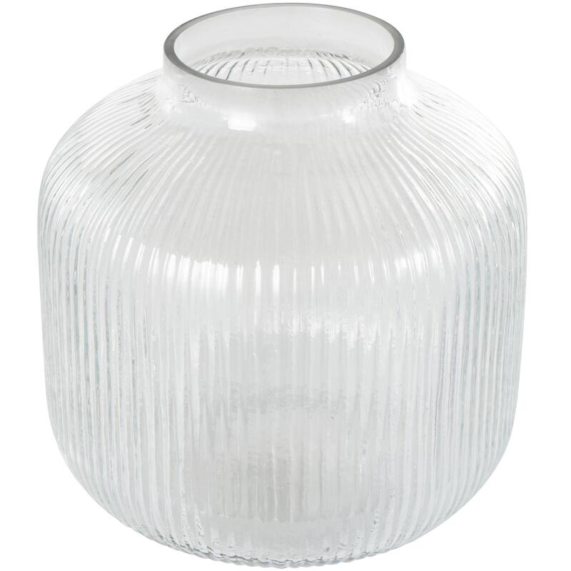 Glass Short Round Ribbed Decorative Vase - Clear - Roche River Decor - Clear