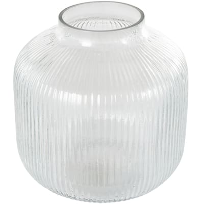 Glass Short Round Ribbed Decorative Vase - Clear - Roche River Decor