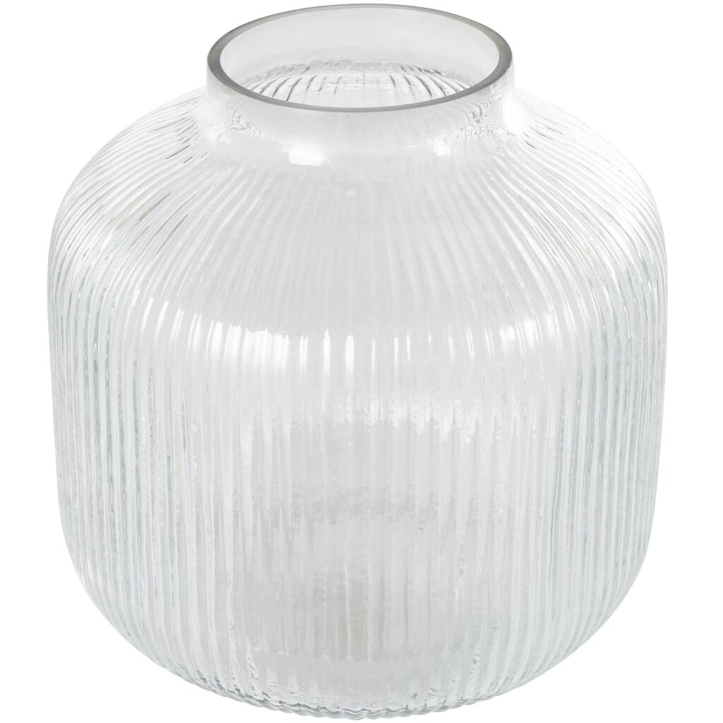 Glass Short Round Ribbed Decorative Vase - Clear - Roche River Decor