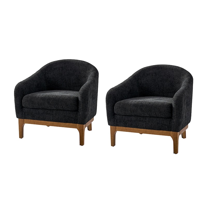 Augus Modern Boucle Barrel Armchair with Solid Wood Legs Set of 2 by HULALA HOME