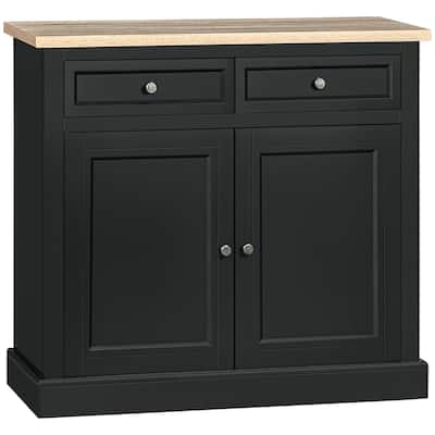 Classic Black Sideboard Buffet Kitchen Cabinet,Coffee Bar with 2 Drawers,Double Door Cupboard