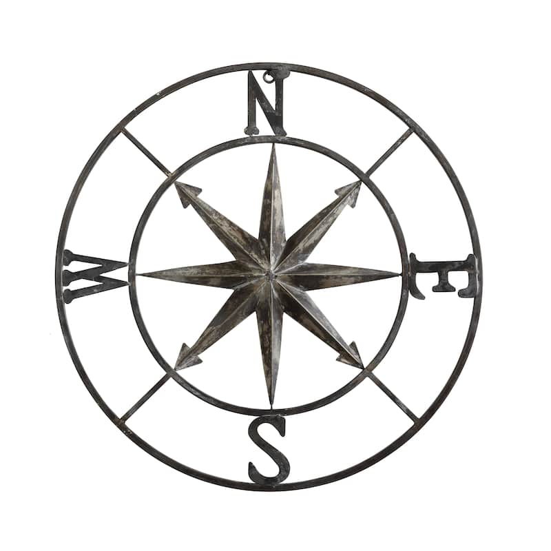 Small Decorative Metal Compass Wall Décor - White