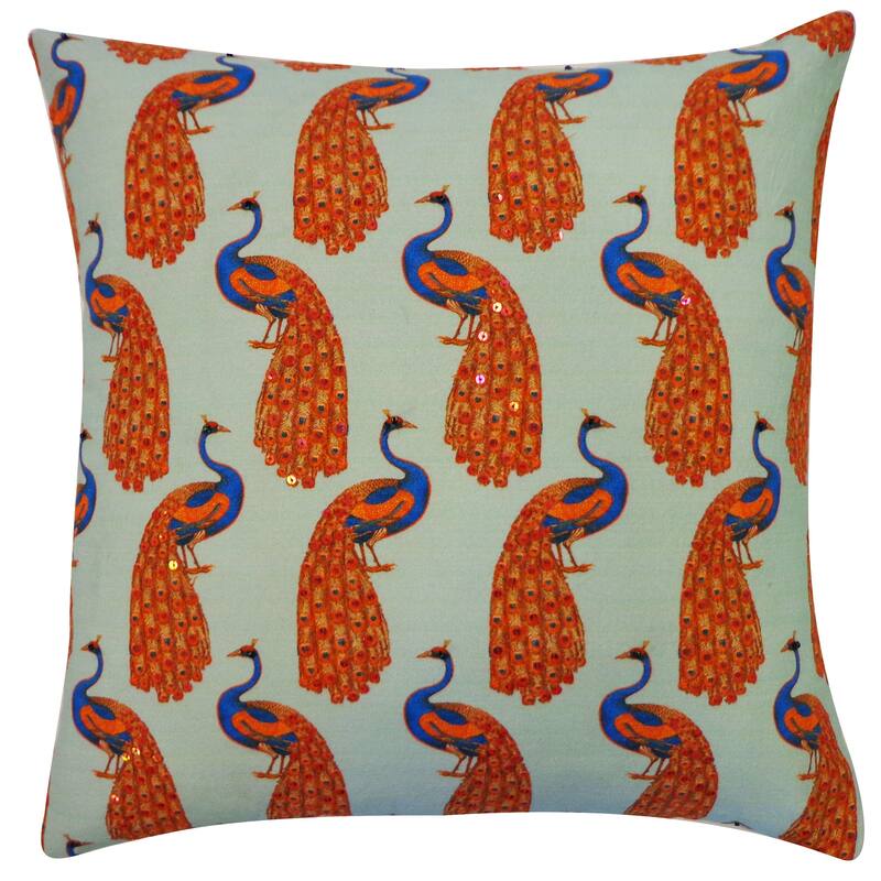 Jiti Indoor Rust Pavo Peacock Patterned Cotton Accent Square Throw Pillows 18 x 18 - Indoor/Outdoor - Feather - None